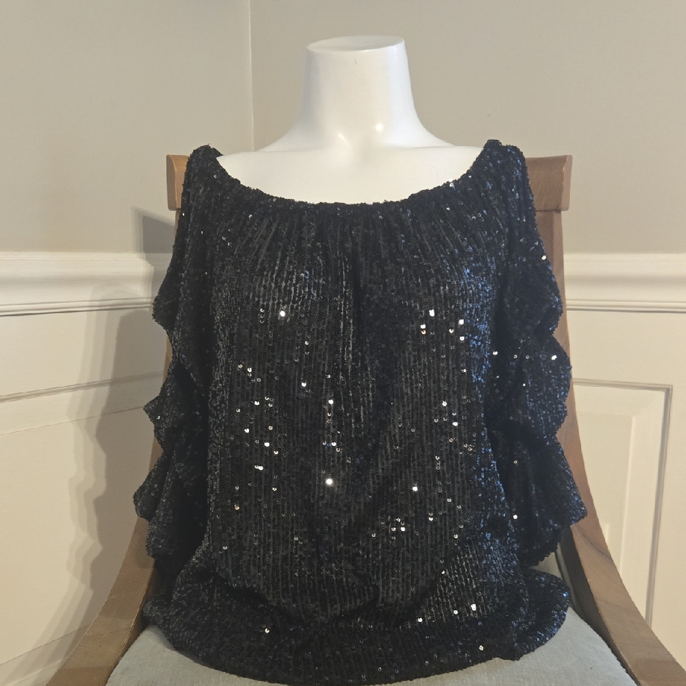 Cece Black Sequin Top